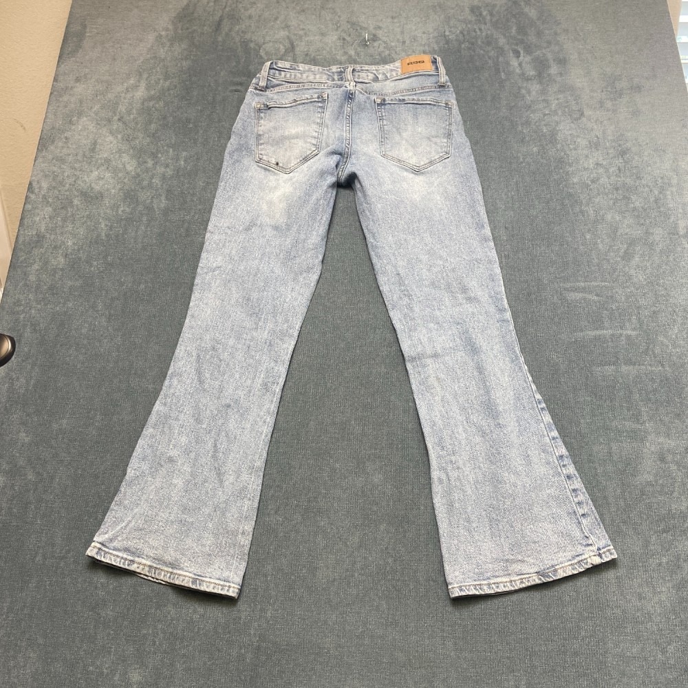 RSQ Low Rise Flared Leg Jeans Womens 27 Blue Whiskering Denim Medium Wash Casual